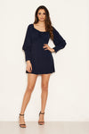 Navy Tie Neckline Long Sleeve Dress