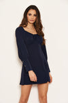 Navy Tie Neckline Long Sleeve Dress