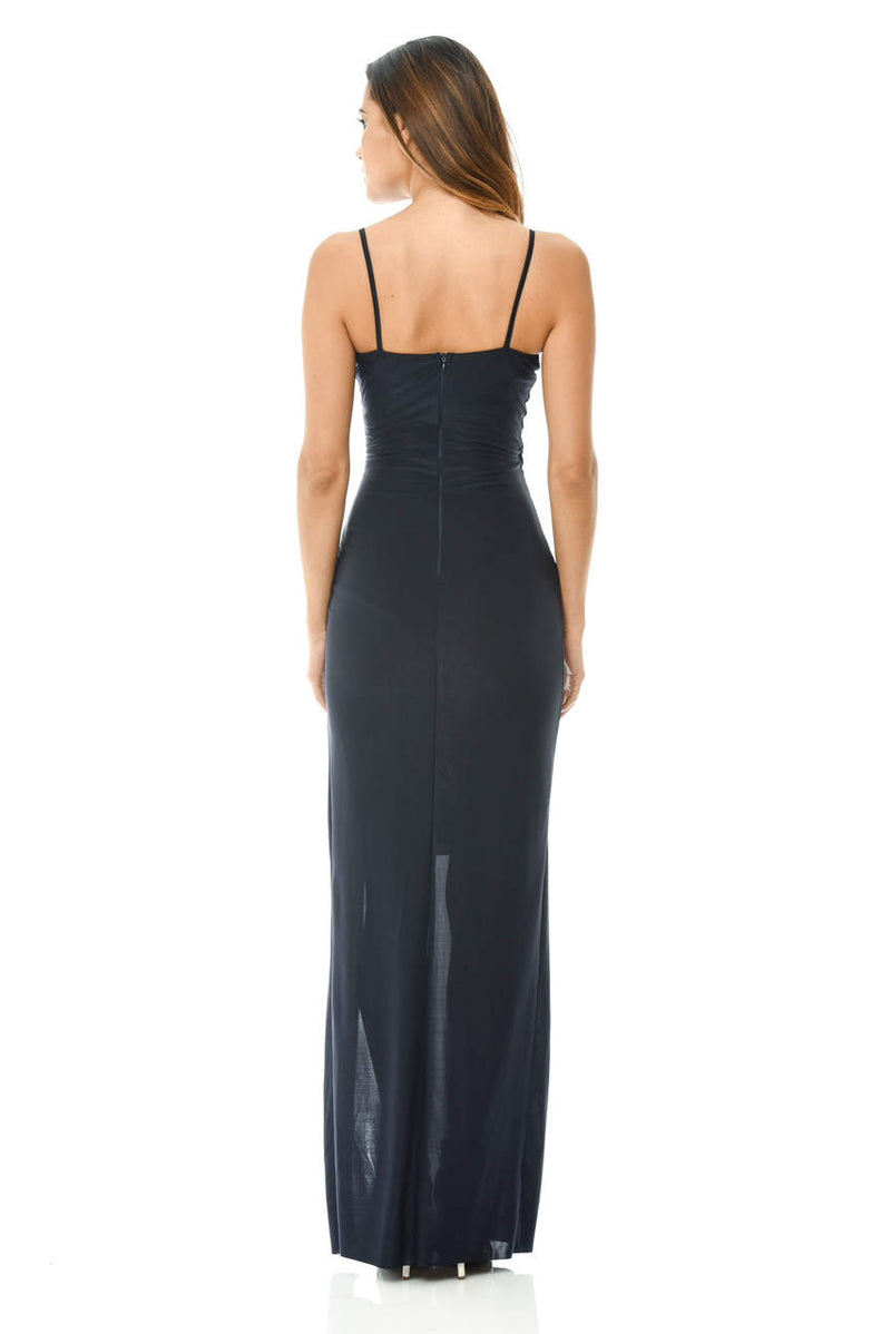 Slinky Navy Maxi Dress with Wrap Front V Neck