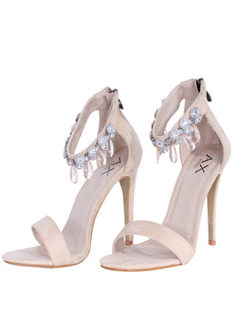 Cream Diamante Barely There Heels