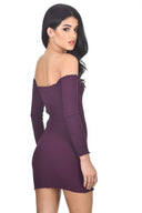 Plum Bardot Ruffle Detail Knit Dress