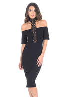 Black T-bar Crochet Midi Bodycon Dress