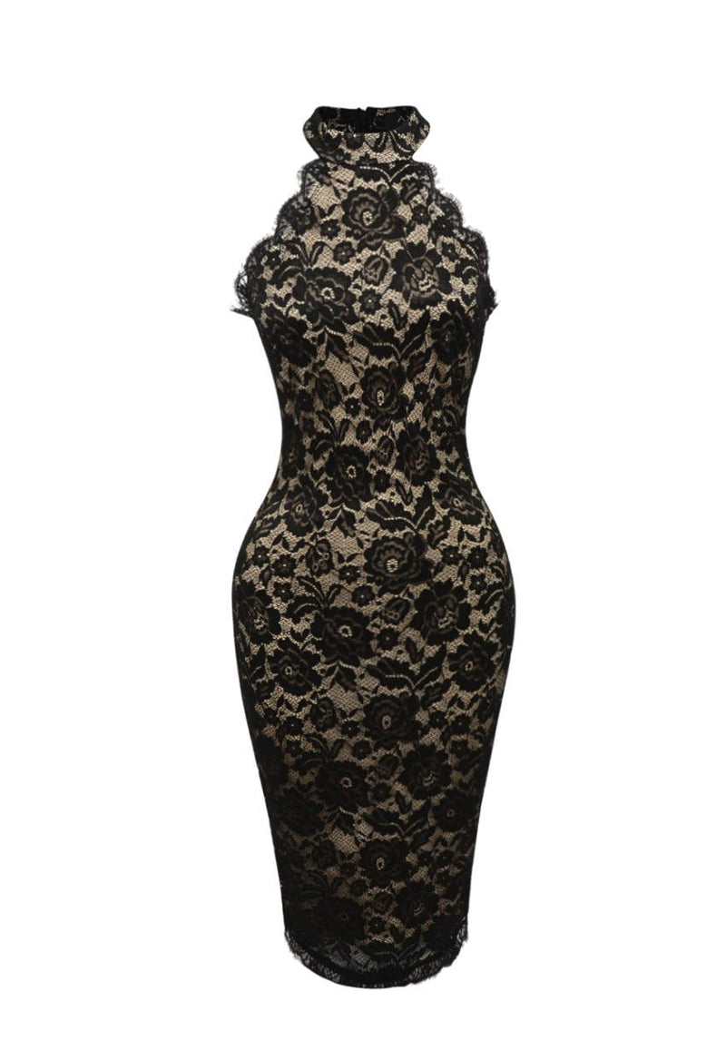 Black/Nude Lace Dress with Cut-In-Neck Detail AX Paris Black/Nude Lace Dress with Cut-In-Neck Detail AX Paris
