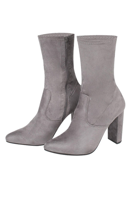 Grey Stretch Suede Boot Heels