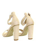 Nude Suede Heels With Thin Buckle Strap