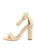 Nude Suede Heels With Thin Buckle Strap