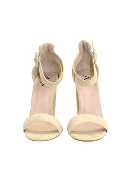 Nude Suede Heels With Thin Buckle Strap