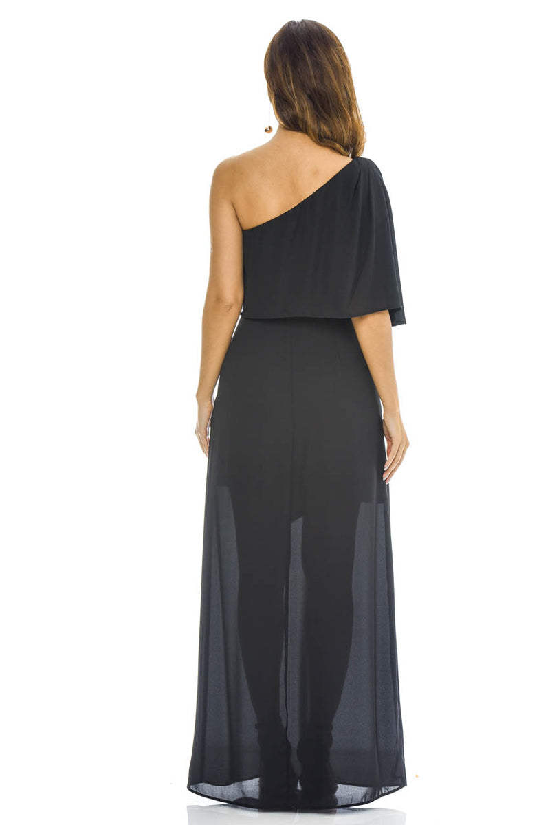 Black One Shoulder Maxi    Dress