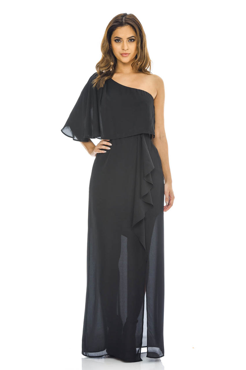 Black One Shoulder Maxi    Dress