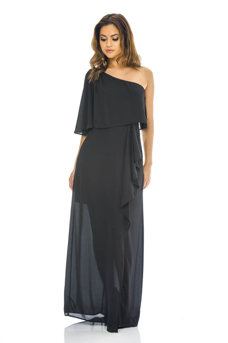 Black One Shoulder Maxi    Dress