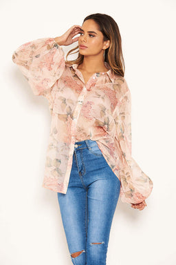 Pink Floral Sheer Shirt
