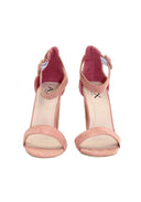Peach Suede Heels With Thin Buckle Strap