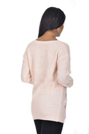 Pink V Neck Cable Knit Laddered Jumper