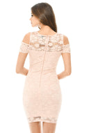 Pink Lace Cut Out Shoulder Fitted Dress