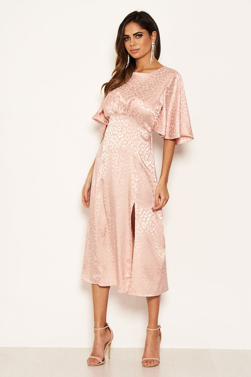 pink leopard satin dress Pink 1960s Sweetheart Neck Leopard Bodycon Dress