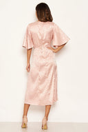 Pink Leopard Print Satin Midi Dress