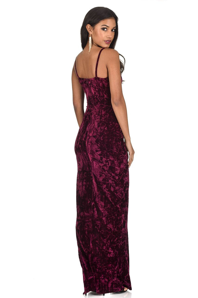 Plum Velvet Wrap over Slit Dress