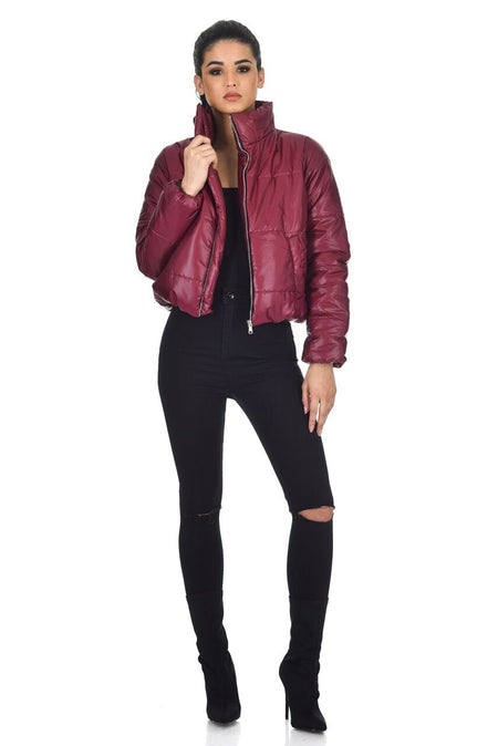 Plum Wet Look Puffer Jacket