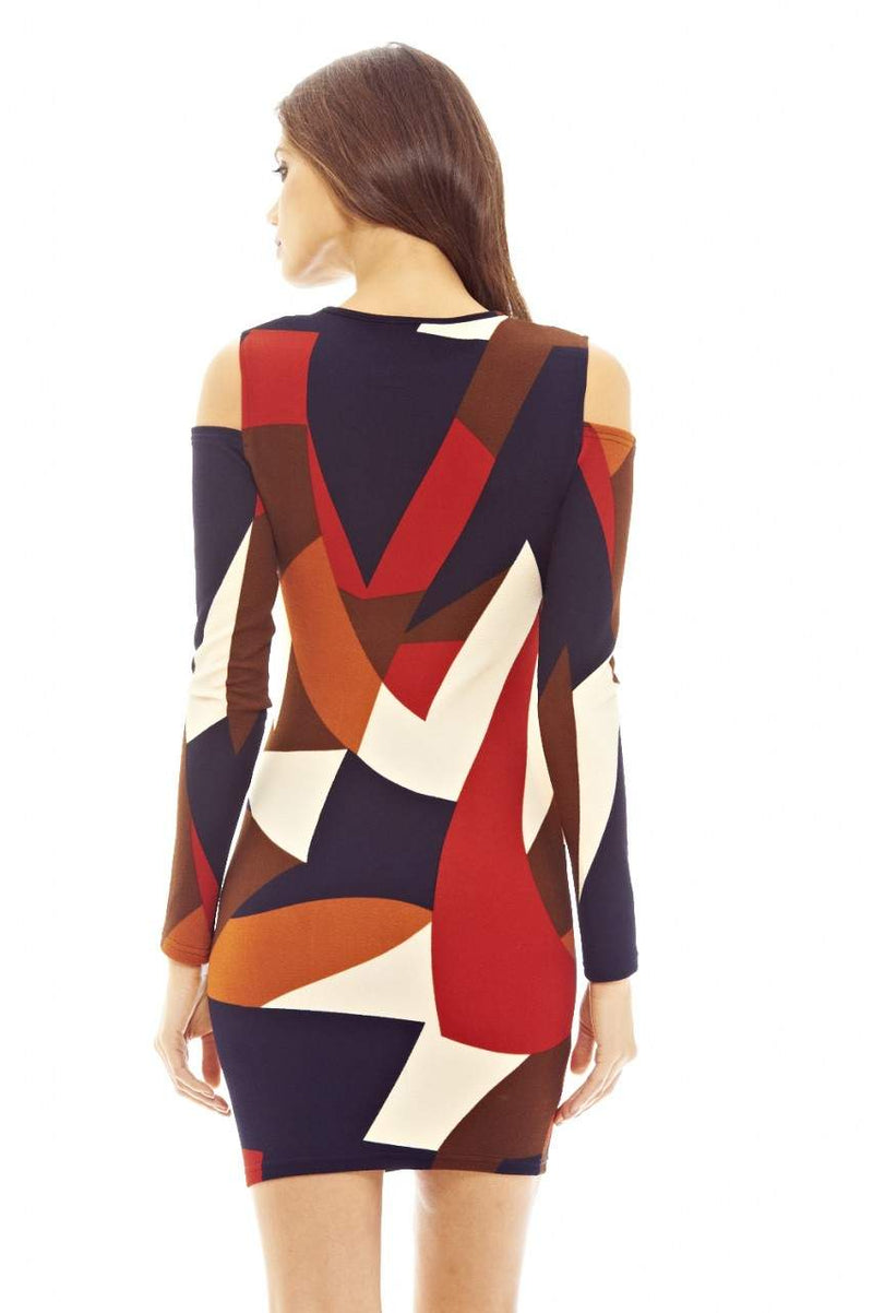 Multi-colour Printed Mini Dress with Cold Shoulder Detail
