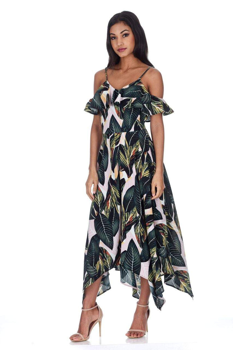 ax paris green leaf dress White Leaf Printed Dress