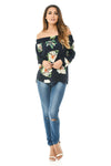 Navy Off The Shoulder Floral Top