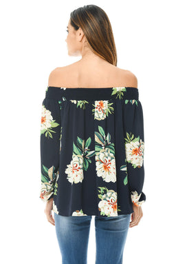 Navy Off The Shoulder Floral Top