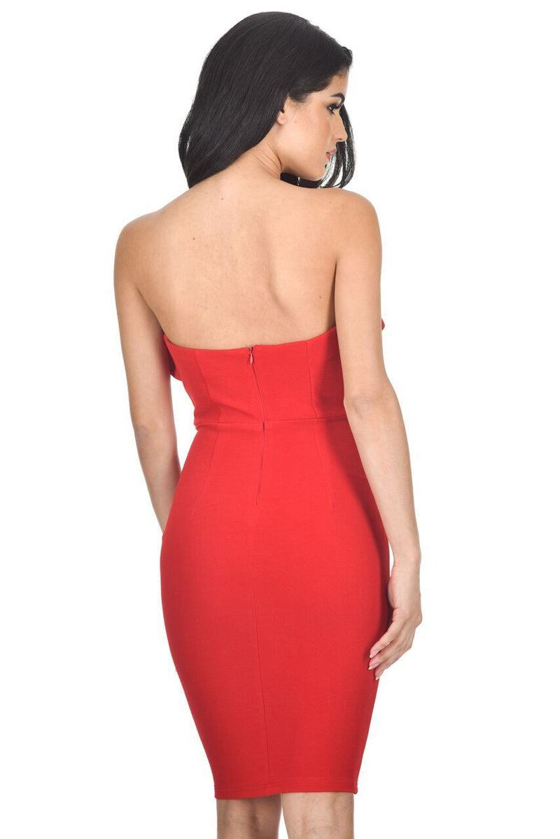 red boob tube dress Bandeau Ring Detail Cut Out Maxi Dress In Red Lace | EGO US