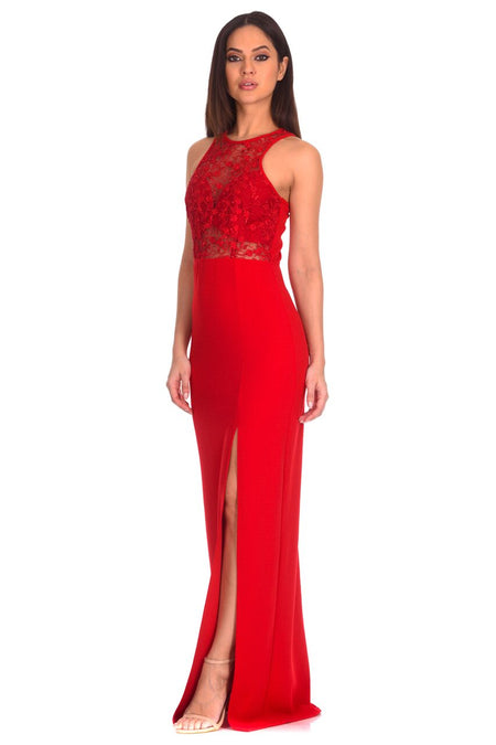 Red Lace Top Maxi Dress
