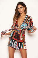 Multi Print Tie Top Playsuit