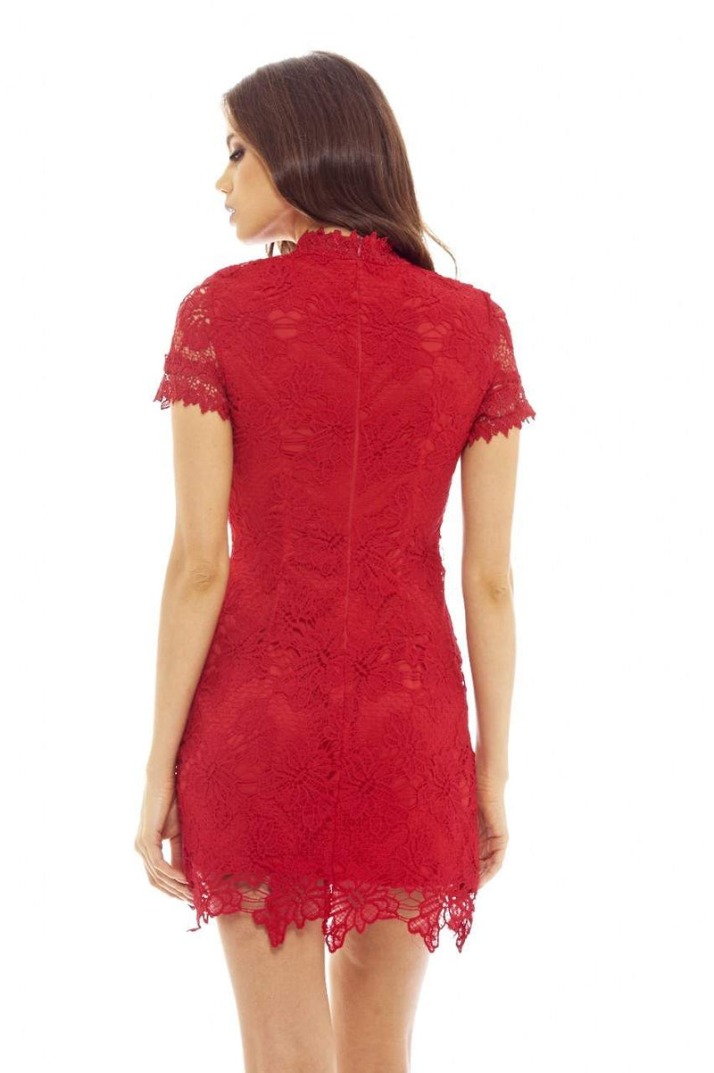 Red High Neck Lace Dress AX Paris