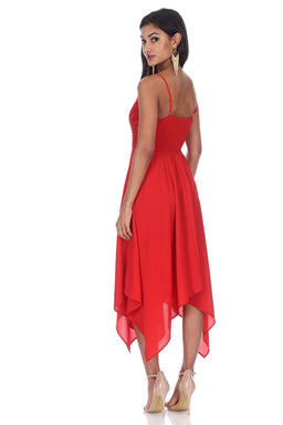 Red Dress With Lace Detail Embroidery