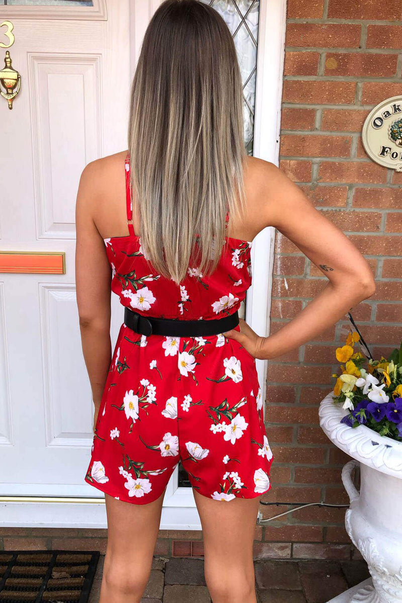 H&m red floral 2024 playsuit