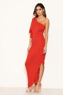 Red One Shoulder Asymmetric Split Dress