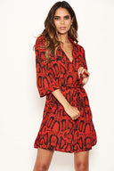 Red Snake Print Shirt Dress