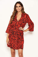 Red Snake Print Shirt Dress