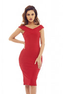 Red Midi Dress with Cross-Front detail