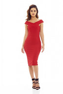 Red Midi Dress with Cross-Front detail