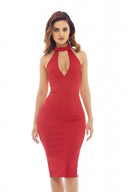 Red  Midi    Dress with Cut Out Neck