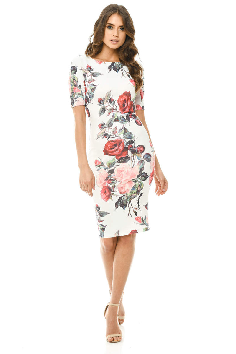 Floral Midi Bodycon Short Sleeve Dress