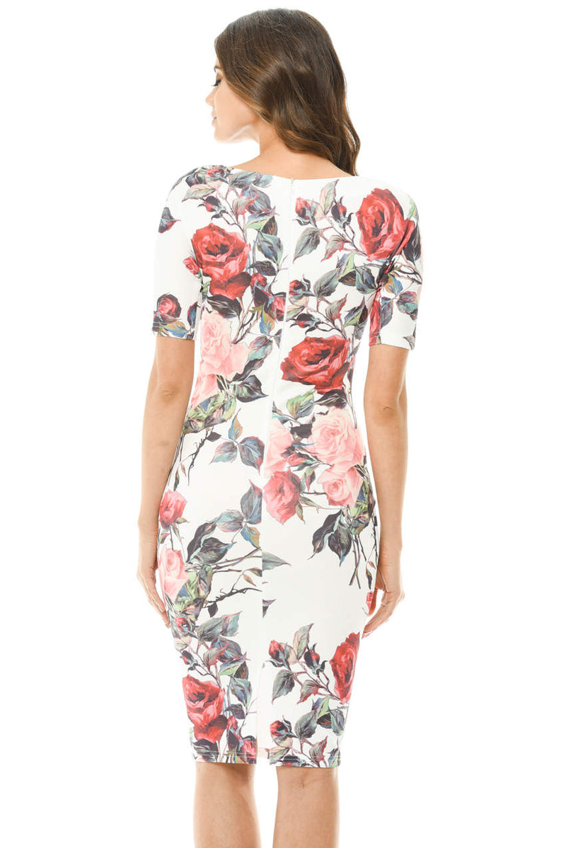 Floral Midi Bodycon Short Sleeve Dress