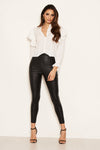 Cream Cropped Frill Sleeve Shirt