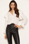 Cream Cropped Frill Sleeve Shirt