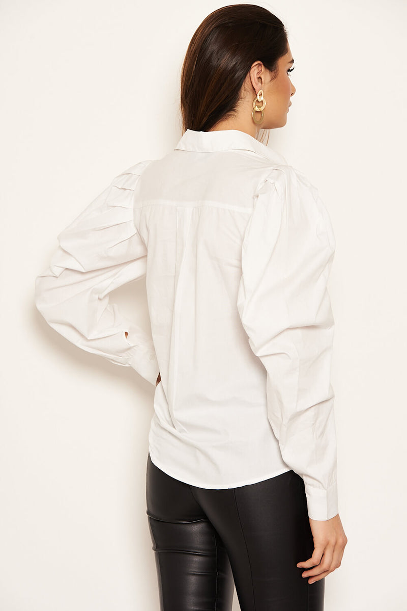 Cream Poplin Puff Sleeve Shirt