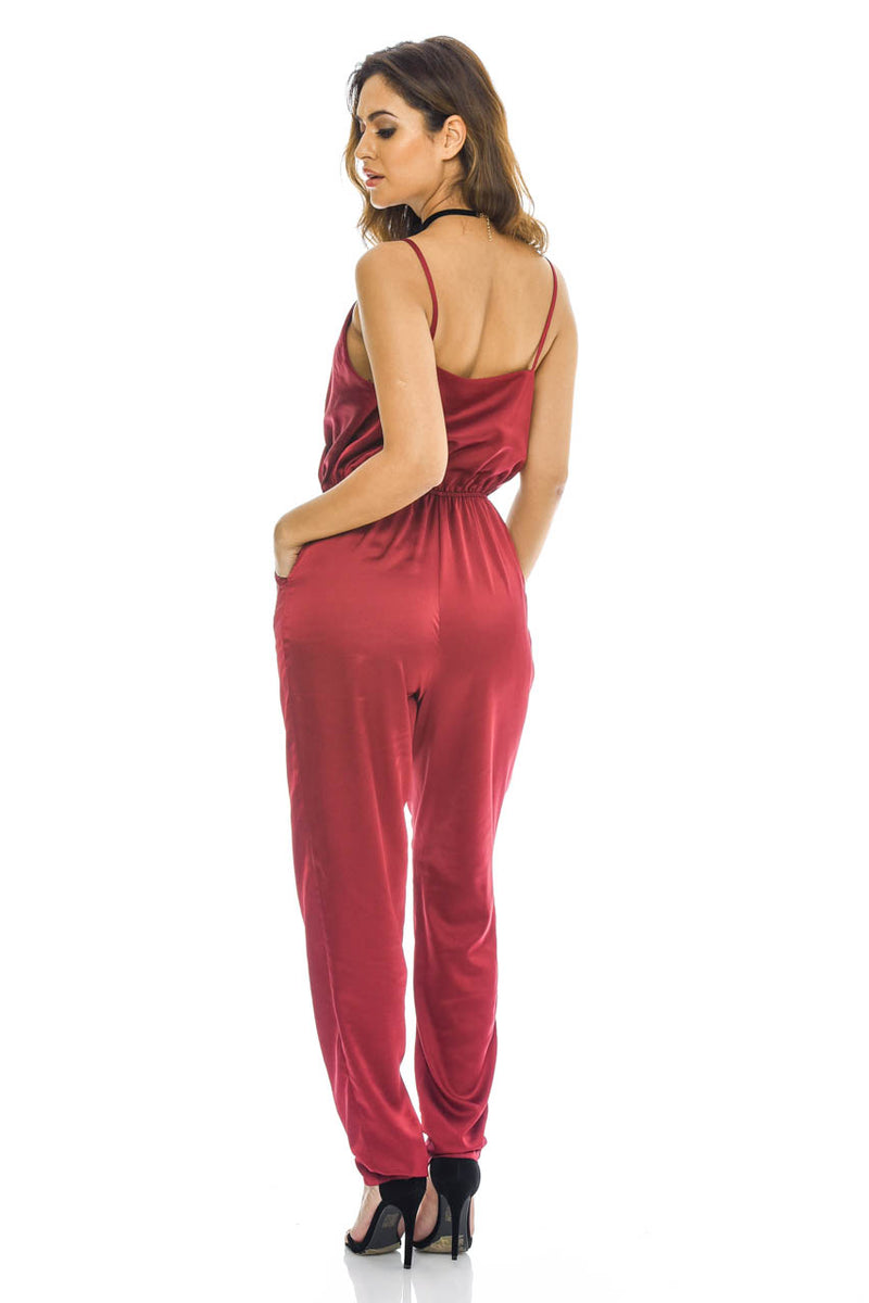 Wine Strappy Jumpsuit