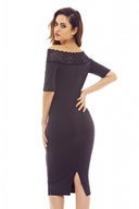 Black Midi Dress with Lace Trim