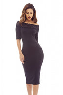 Black Midi Dress with Lace Trim