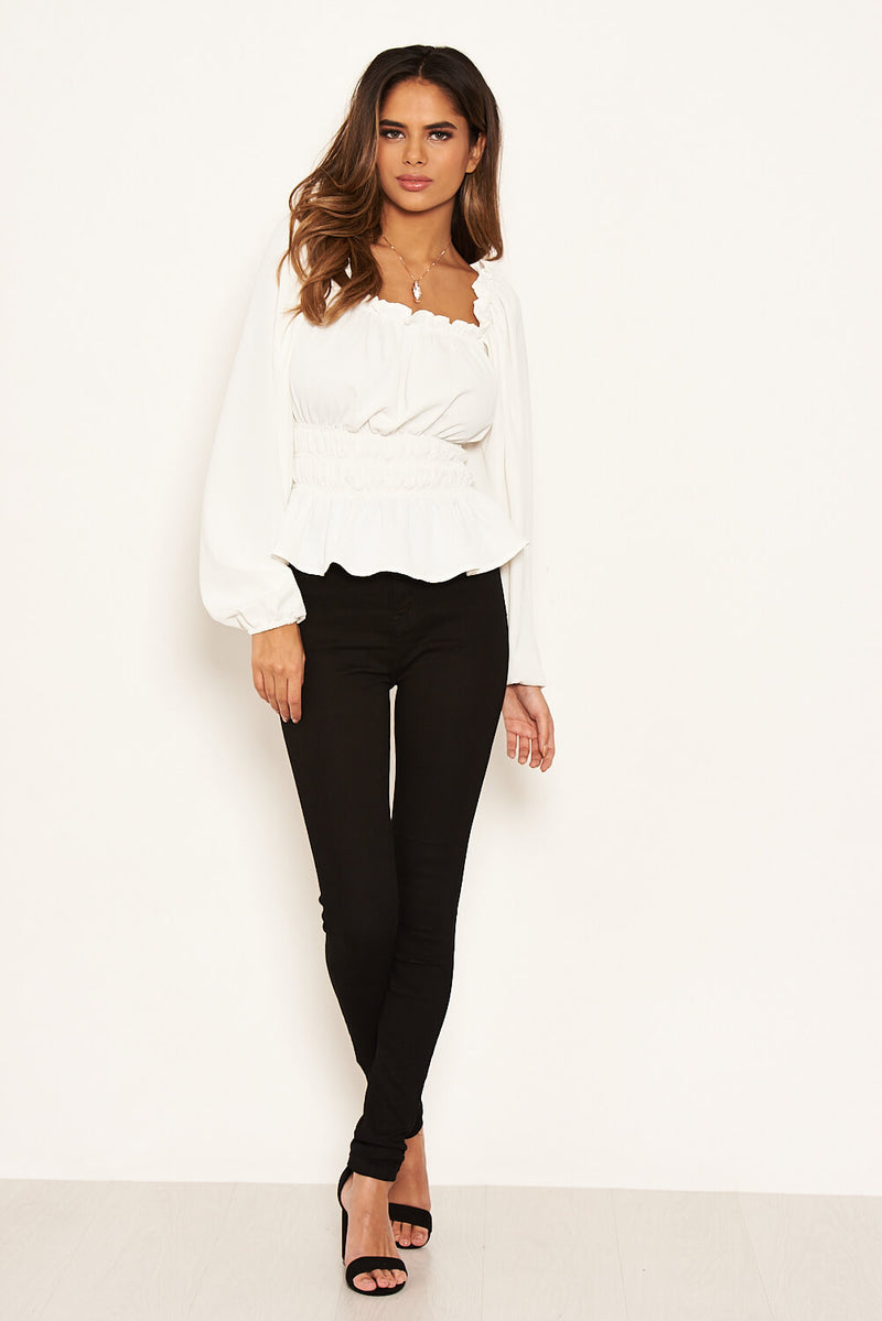 Cream Square Neck Elasticated Top