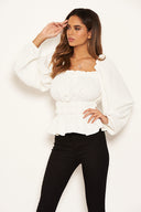 Cream Square Neck Elasticated Top