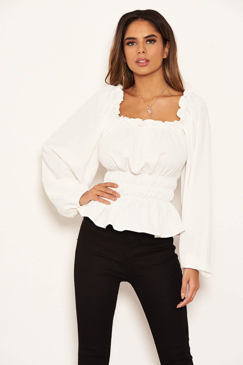 Cream Square Neck Elasticated Top