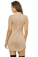 Faux Suede High Neck  Mini  Dress